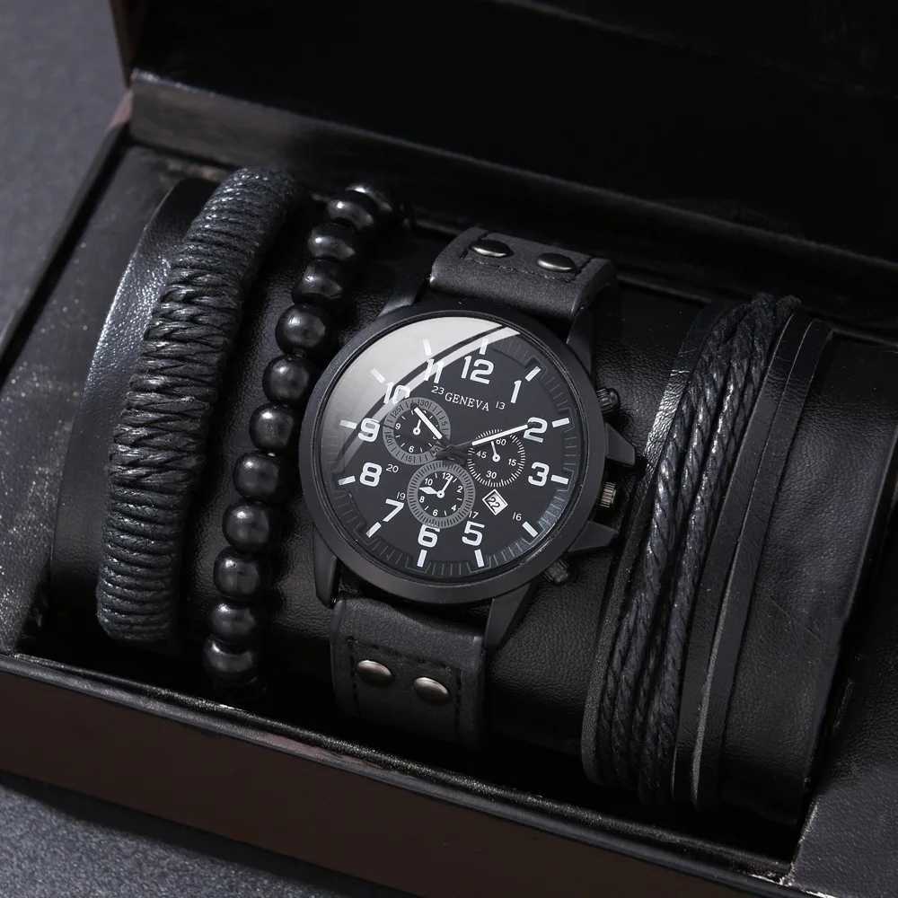 41Pcs Set Luxury Watches Men Sports Watch Leather Band Watches Bracelet Set Mens Business Quartz Wrist Watch Clock no BoxT251027