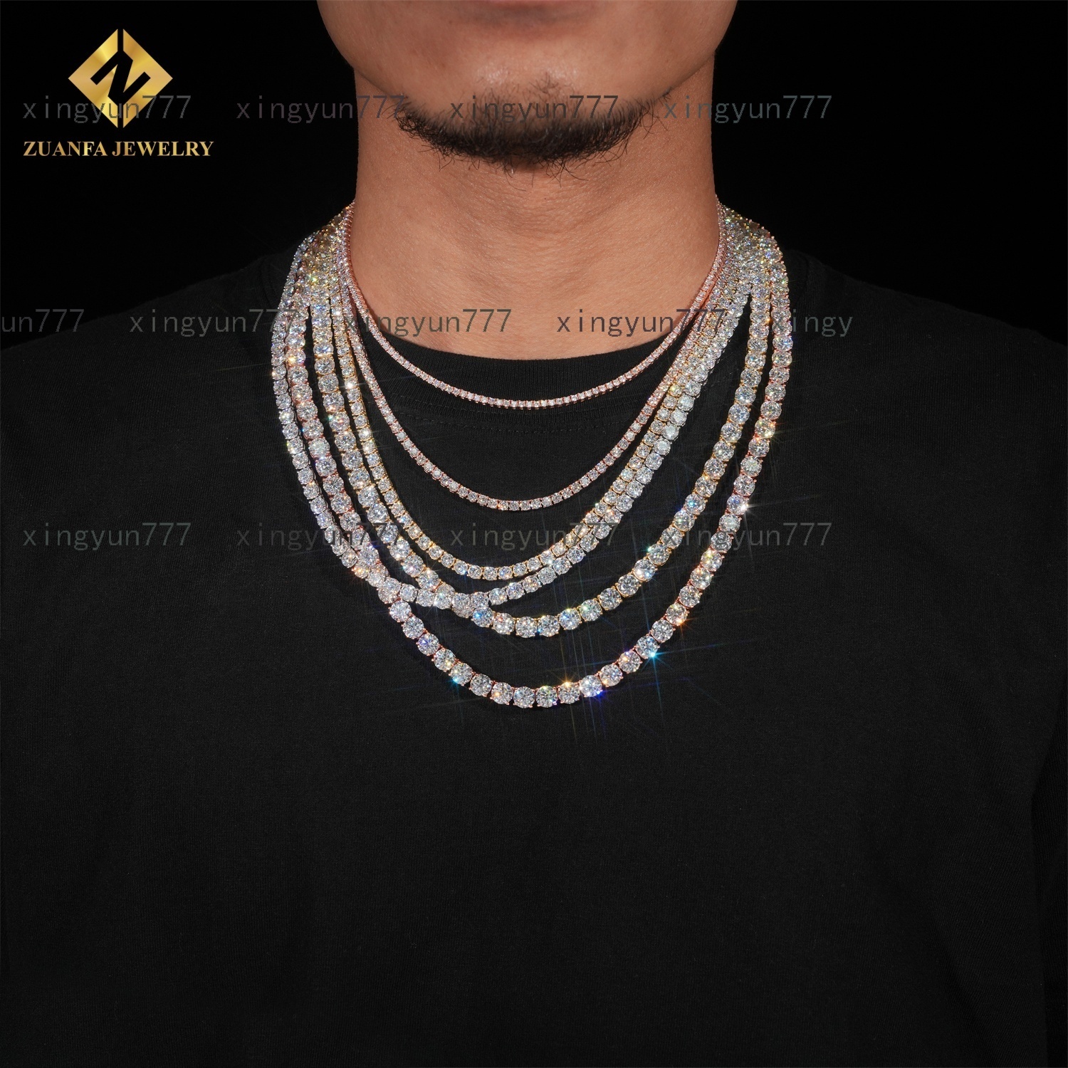 Hot Sale 2mm 3mm 4mm 5mm 65mm Moissanite Tennis Necklace Fashion 925 Silver Iced Out Moissanite Tennis Chain Bracelet