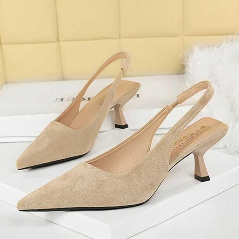 BIGTREE Shoes Suede Women Pumps Pointed Hollow Out High Heels 6 CM Summer Womens Sandals Occupati Office Shoes Kitten HeelsXJ251027