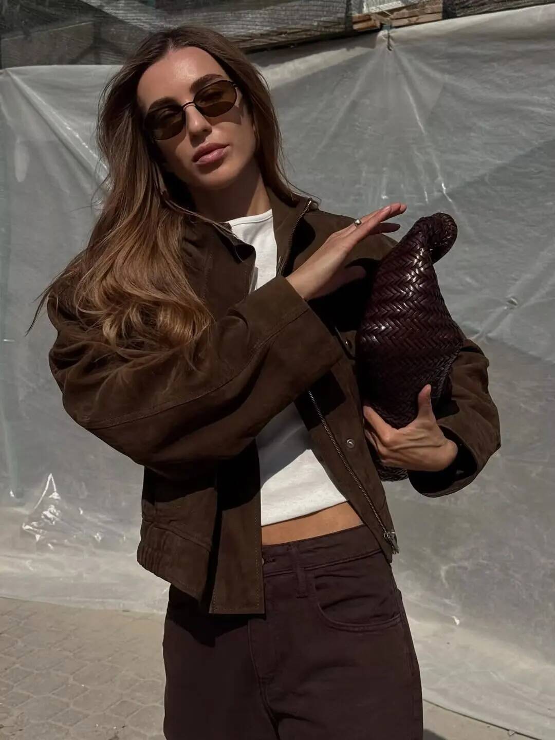 winter jacket women Tidalyf Women Faux Suede Jacket Stand Collar Long Sleeve Decorative Pocket Elastic Hem Casual Chic Autumn Coat