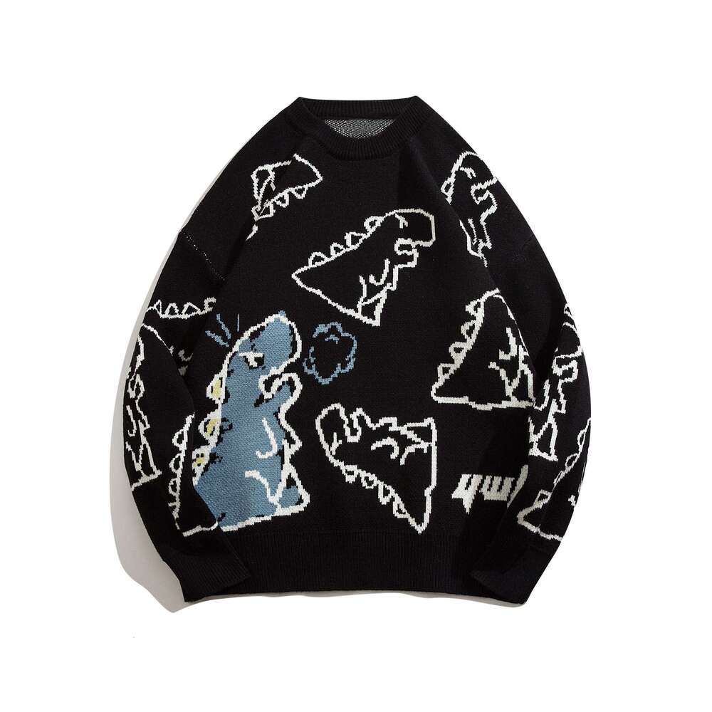 YWFG Unisex Casual Loose Fit - Black With Blue Cloud Round Neck Pullover For & Women, Cozy Fall/Winter Knitwear, Fall Apparel, Playful Graphic Design,