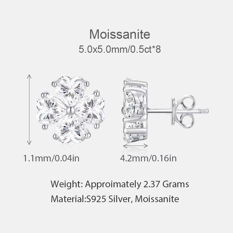 8 Pcs 05 Ct Heart Stones Moissanite Stud Earrings Women Jewelry S925 Silver Rhodium Plated White D Color Earrings