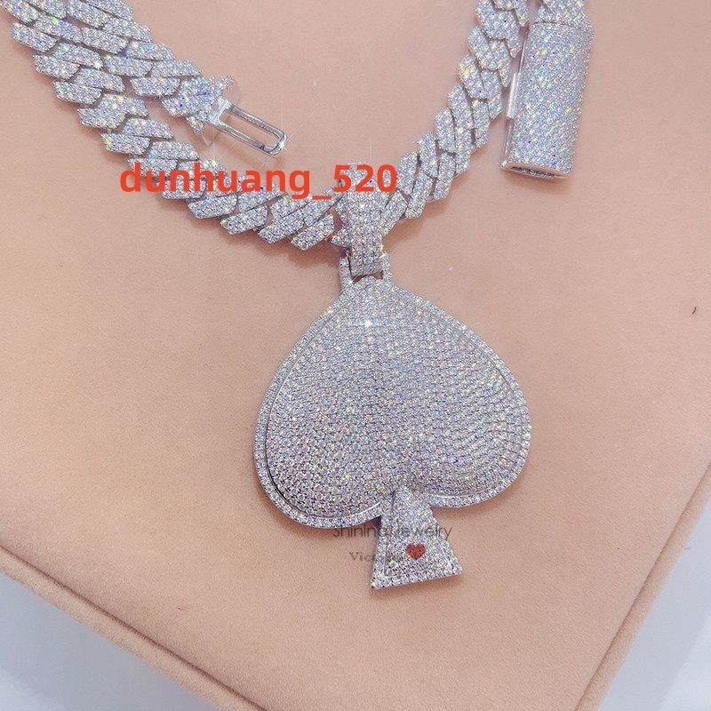 14K White Gold Fully Iced Out Moissanite Diamond Ace Spade Pendant