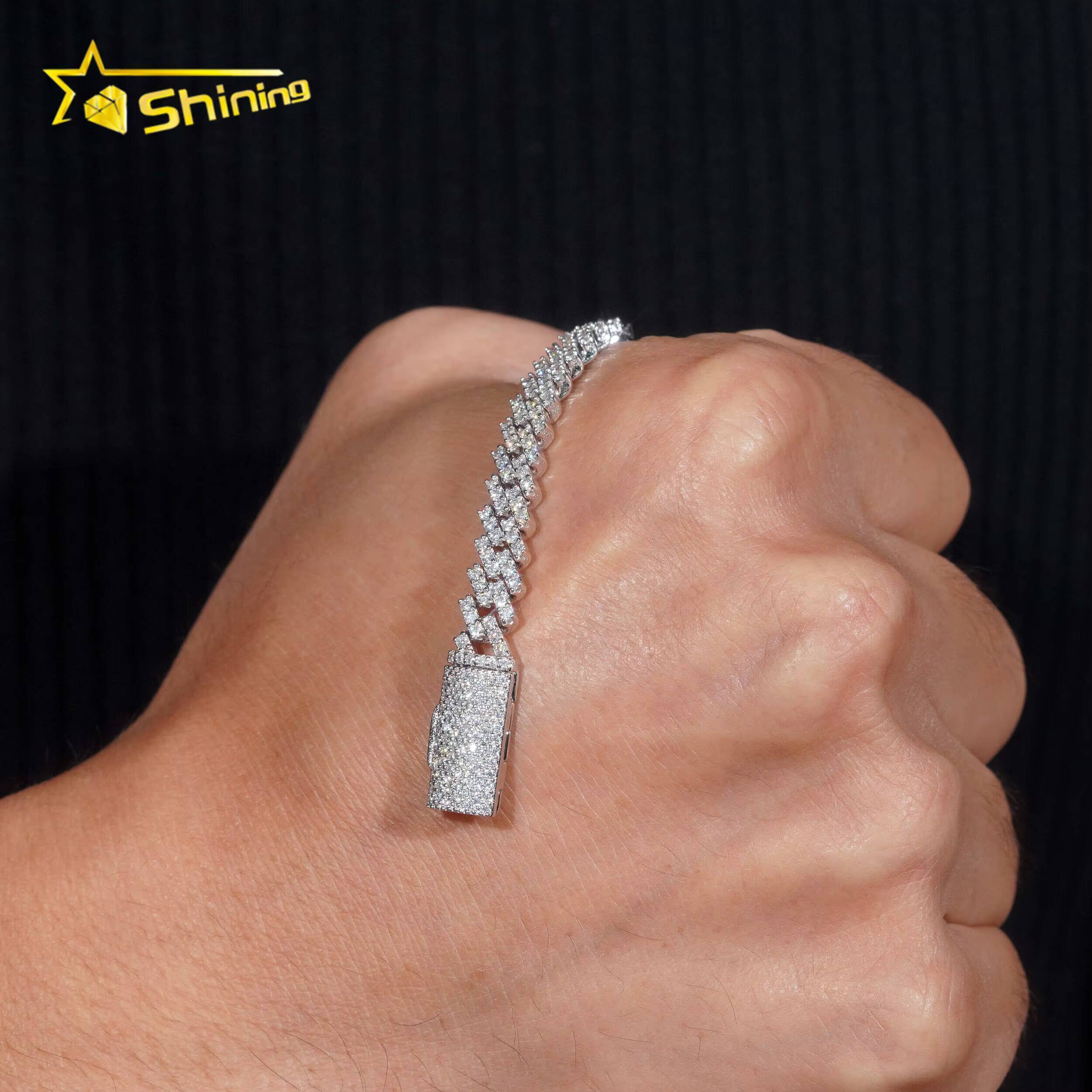 Single Row Moissanite 7mm Iced Out Cuban Necklace Bracelet VVS Moissanite 925 Sterling Silver Miami Cuban Link Chain