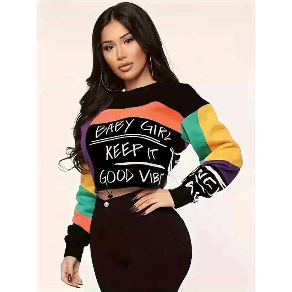 Women's Elegant Block Letter Print Pullover Top - Soft Long Sleeve Shirt With Adjustable Drawstring Waist, Hine Washable Casual Chic Blended Colo