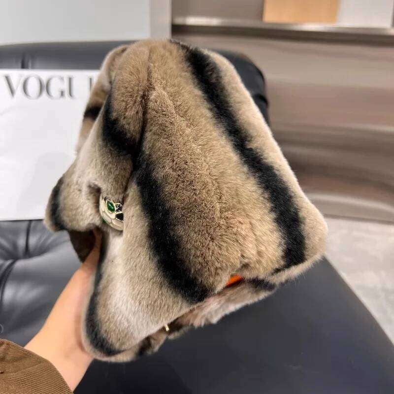Designer Luxury Real Rex Rabbit Fur Clutch Bag For Women Evening Handbags Fashion Winter Purse