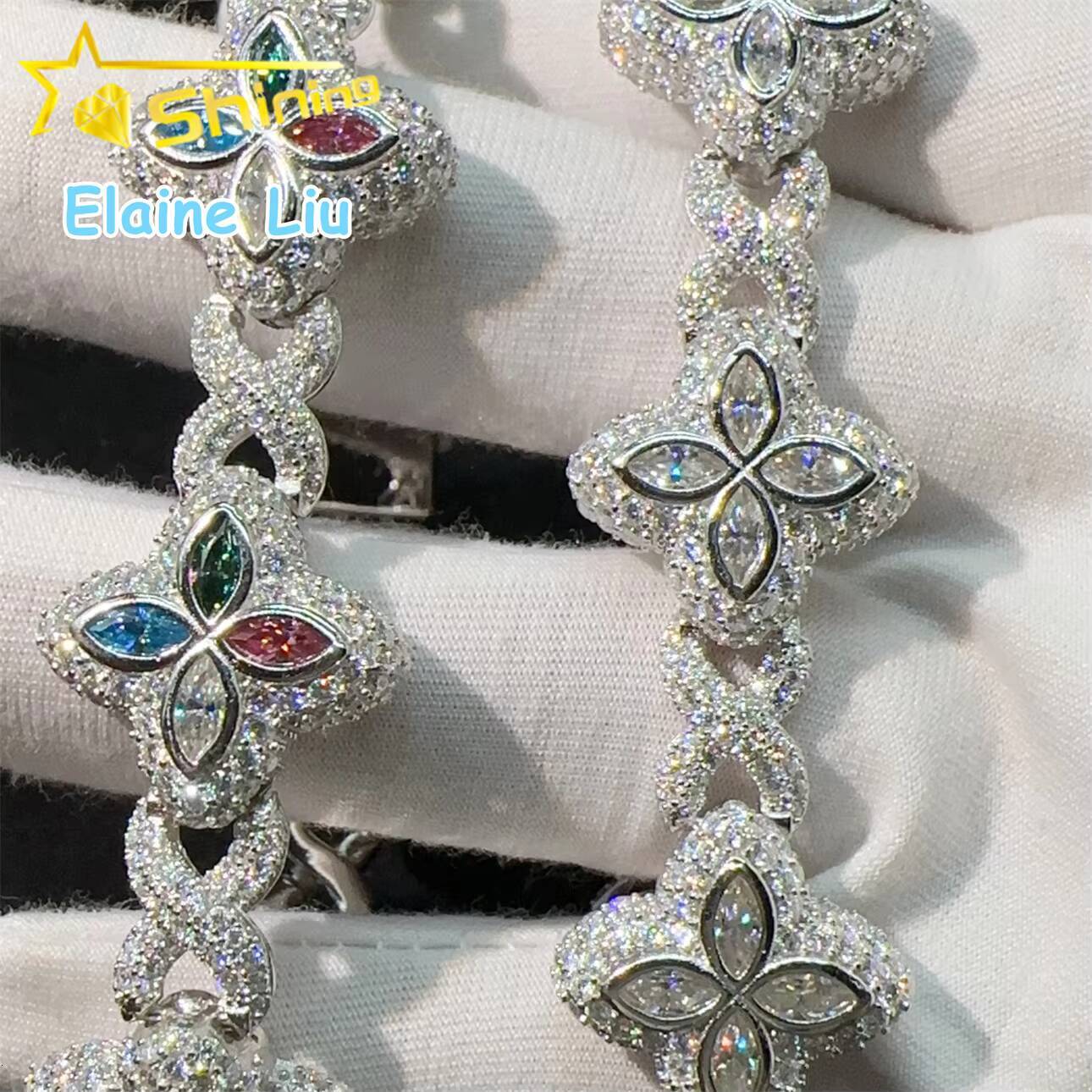 Sterling Silver 925 Cuban Link VVS Moissanite Diamond Iced Out Custom Hip Hop Miami Cuban Link Bracelet