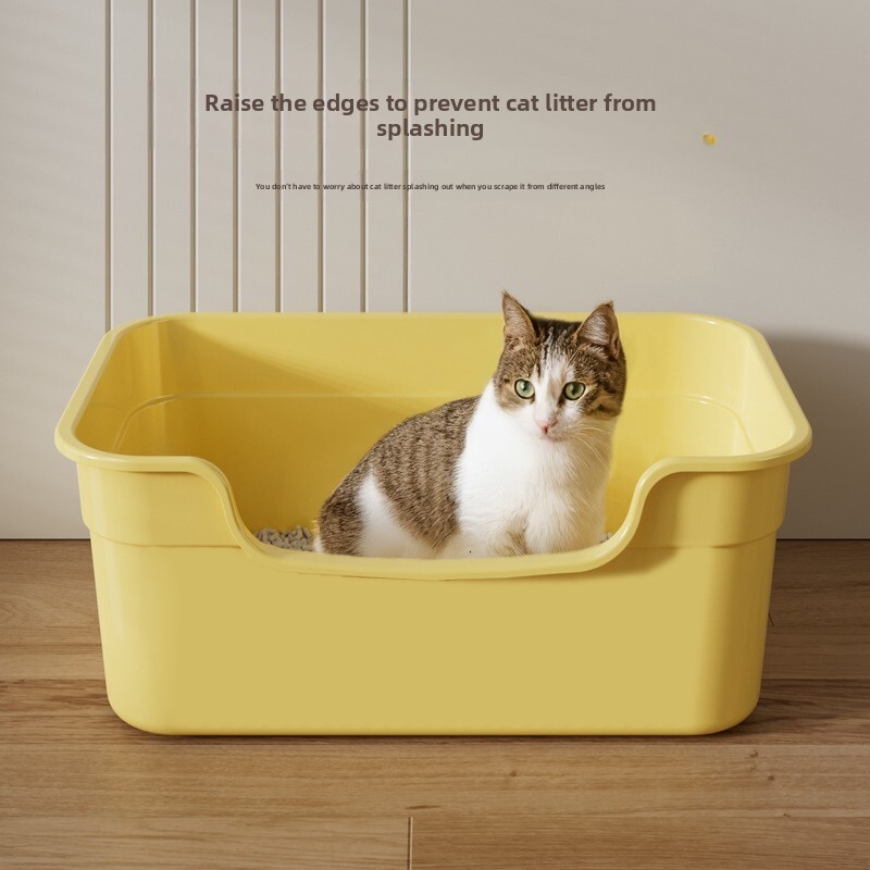Huge Extra Large Anti-Splash Elevated Semi-Enclosed Open Container Cat Litter Box for Maine Coon Cats Supplies