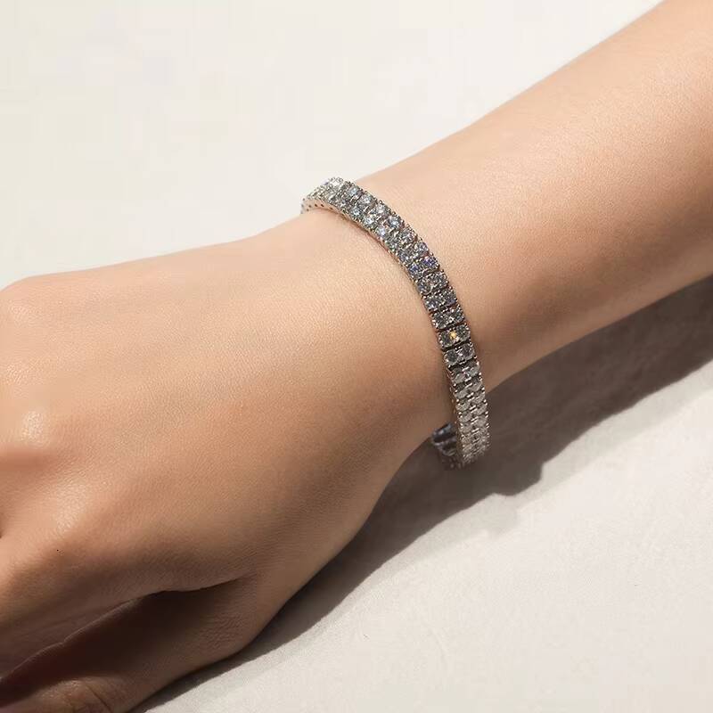 Pass Diamond Tester Two Rows 4mm Moissanite Tennis Bracelet 925 Sterling Silver Tennis Bracelets Women