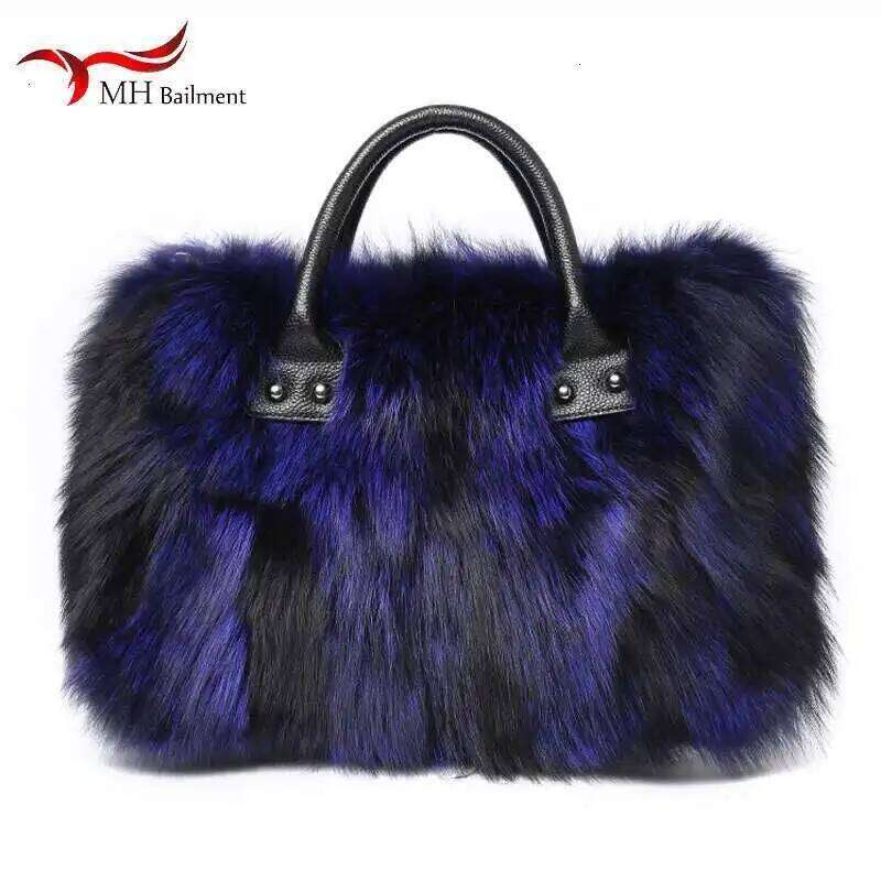 Autumn Winter New 100% Fox Shoulder Diagonal Package Female Fashion Handbag Ladies Brand Furry Big Fur Bag