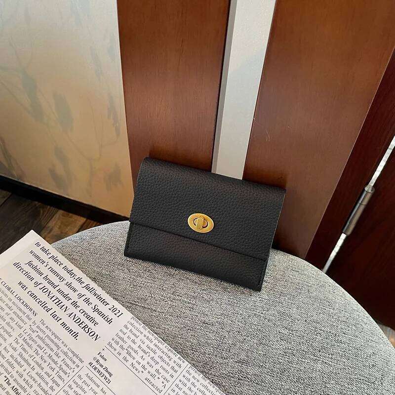 Designer Bag Short Women wallet Genuine Leather Flap Coin Purse Soft Cowhide Card Holders Lock Wallet For Lipstick Mirror Lightweight Photo & ID Holde
