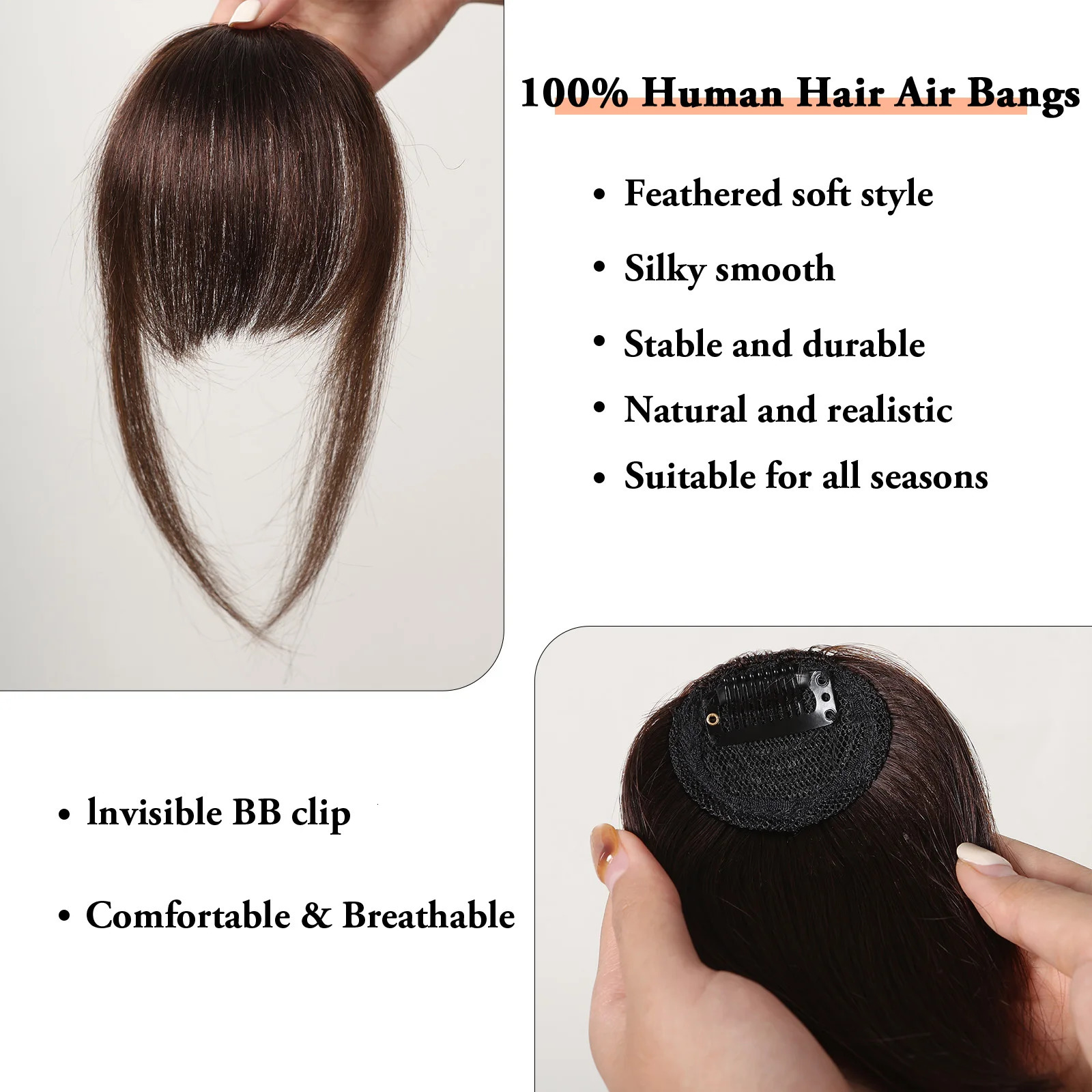Brown Wispy Bangs Human Hair Bangs OverHead Clip in Hair Extension Natural Hair in Air Bangs Fringe Hairpieces for Women 45inch 251014
