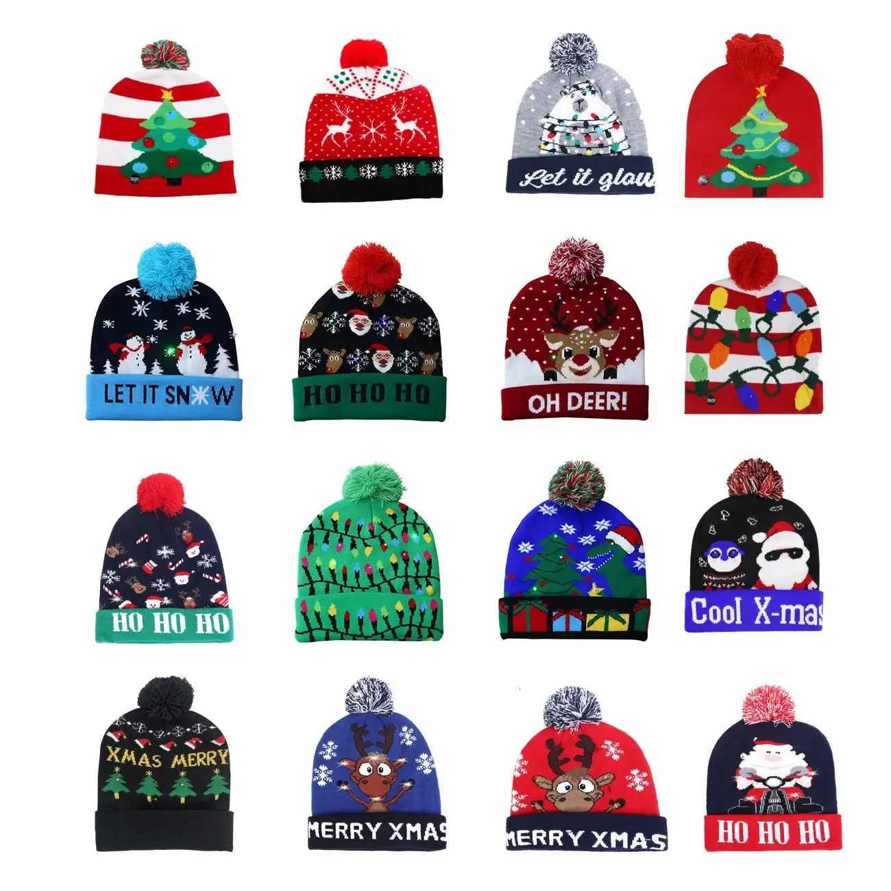 2024 New LED Christmas Hat Christmas Flash Light Up Knitted Hat Christmas Gift for KidsAdults Xmas New Year Party DecorationsW251027