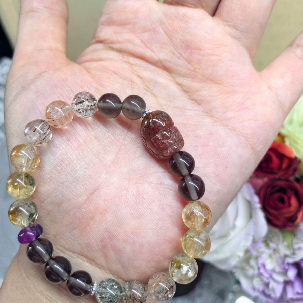 Natural Yellow Crystal Black Gold Pi Yao Charm Money-Bestowing Bracelet