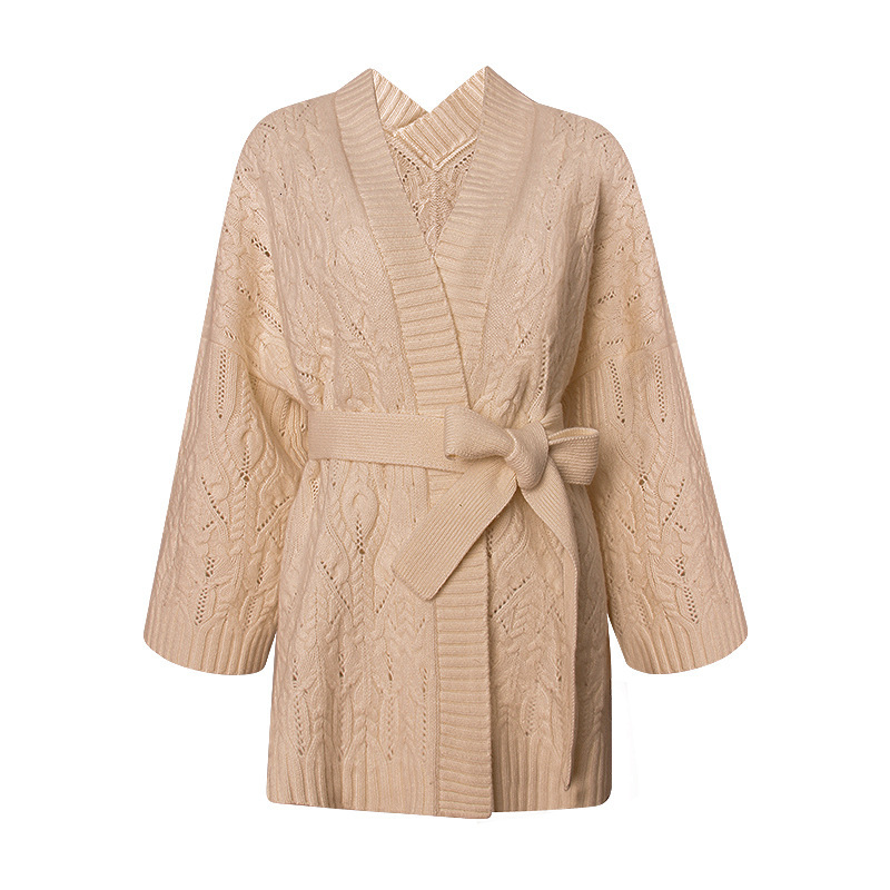 New fashion designer cashmere knitted cardigan oversized sweater elegant lazy style elastic waist knitted top