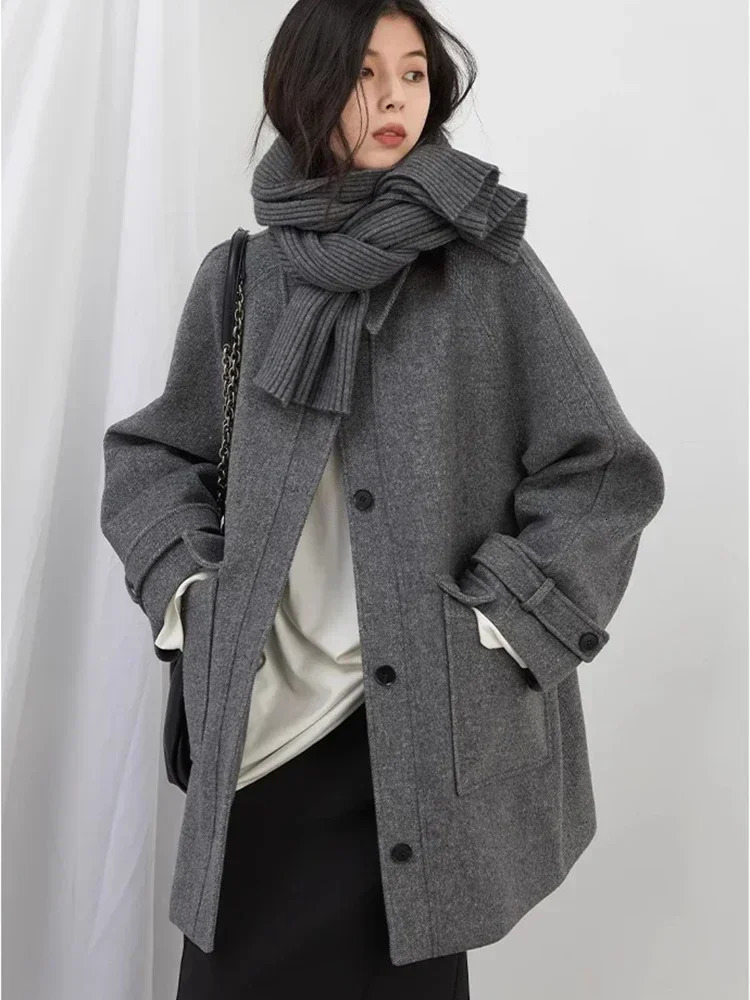 CHIC VEN Women Woolen Coat Casual Single Breasted Long Loose Solid Female Overcoat Ladies Outerwear Autumn Winter 251027