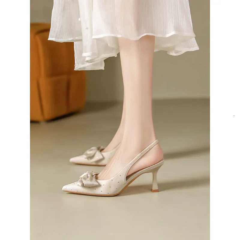 Sweet rhine bow hollow high heels womens stiletto heel French kickoff not tired foot temperament baotou sandals summerXJ251027