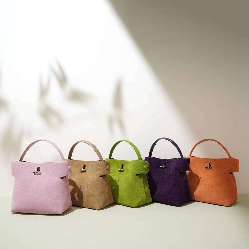 Exquisite And Unique Design Handbag Simple Style Green Orange Color Small Tote Matte Real Suede Cow Leather Women Shoulder Bag