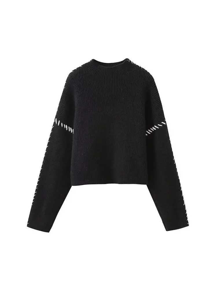 Womens Pullover Knit Top Patchwork Clash Design Turtleneck Sweater Crew Neck Black Basic Commuter Warm WomensT251027