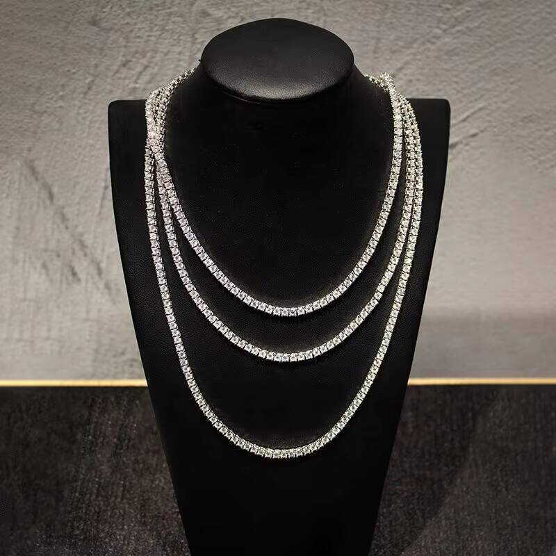 Hip Hop Iced Out 925 Sterling Silver 3mm 4mm 5mm Moissanite Diamond Tennis Chain Necklace