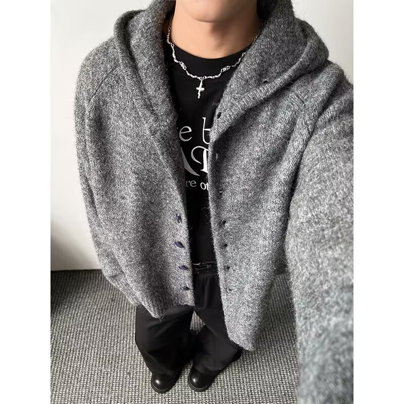 Design Sense Cleanfit Cardigan Jacket Men's Autumn Winter Trendy Loose Lazy Style Knitted Sweater Designer Sweater Hooded Sweater
