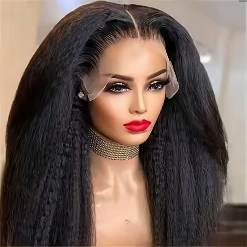 13X4 Lace Frontal Synthetic Wigs For Women Glueless, Preplucked, Bleach Knots, Long Yaki Kinky Straight Soft Hair | Black Color, Cosplay, Daily Party