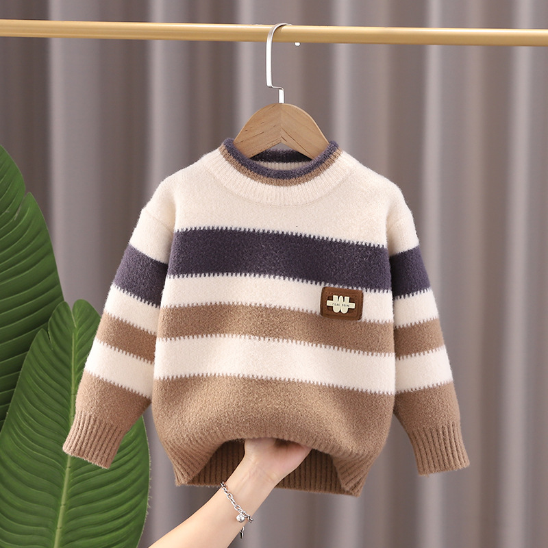 New designer boys' sweater thickened children's knitted sweater children's clothing wool lining thickened