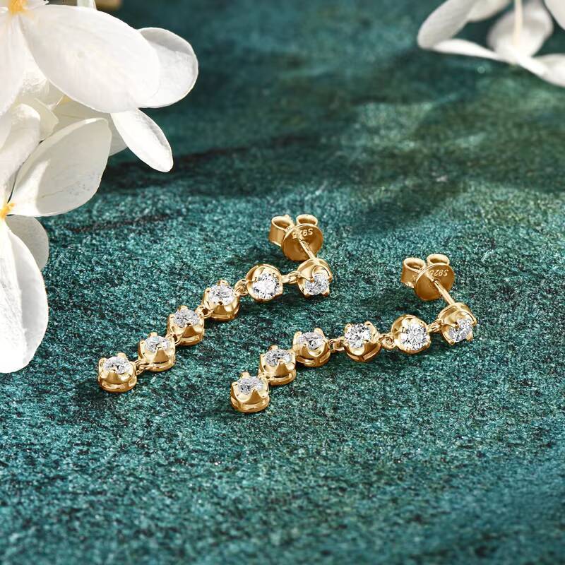 Wedding Jewelry Romantic Dazzling 925 Sterling Silver Moissanite Diamond Dangle Stud Earrings for Women