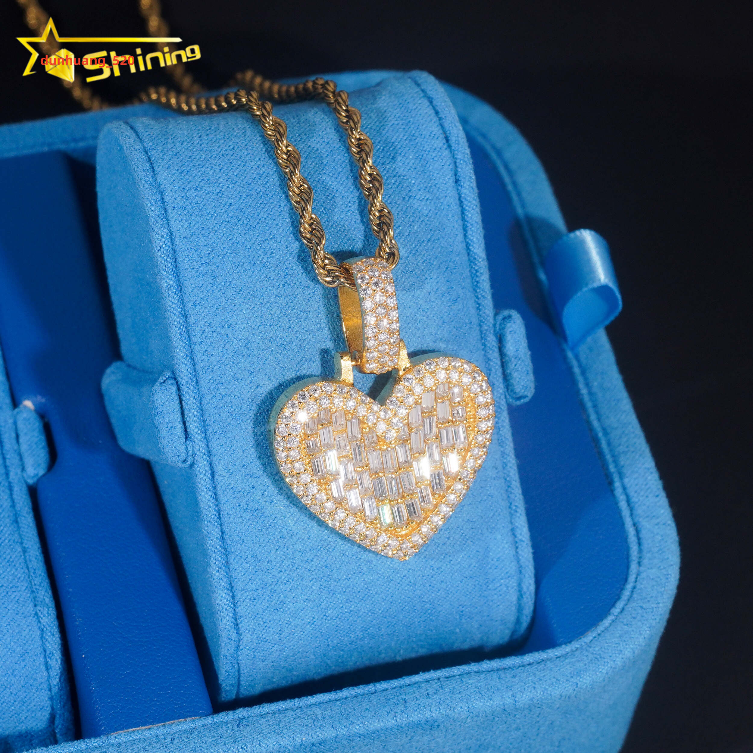 Ready to Ship Rapper Jewelry 925 Silver Rapper Pendant Vvs Moissanite Heart Shape Diamond Pendant Pass Diamond Tester