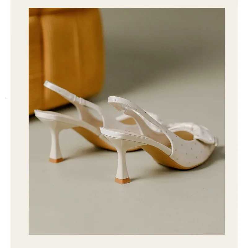 Sweet rhine bow hollow high heels womens stiletto heel French kickoff not tired foot temperament baotou sandals summerXJ251027