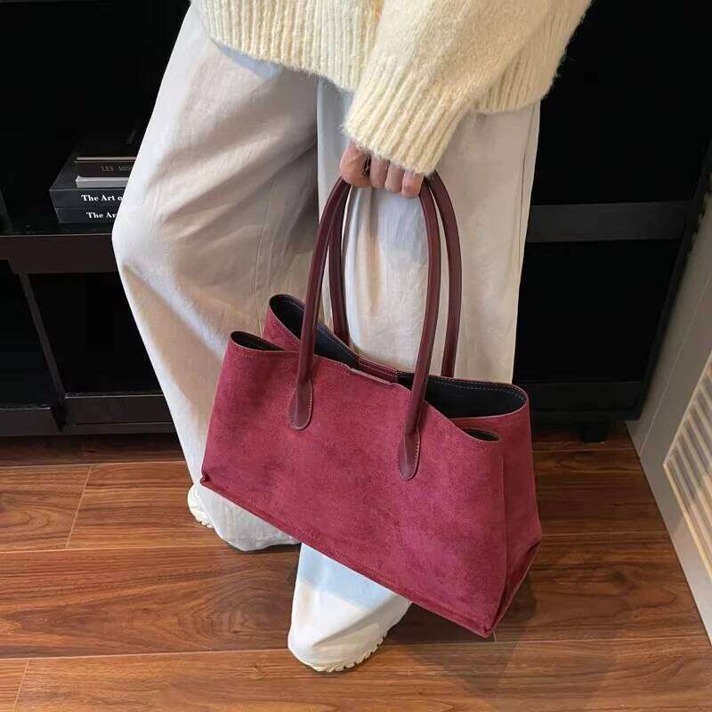 Elegant Faux Suede Handbags Women England Style Solid Casual Totes Large Capacity Designer Shoulder Lady Retro Female Bags