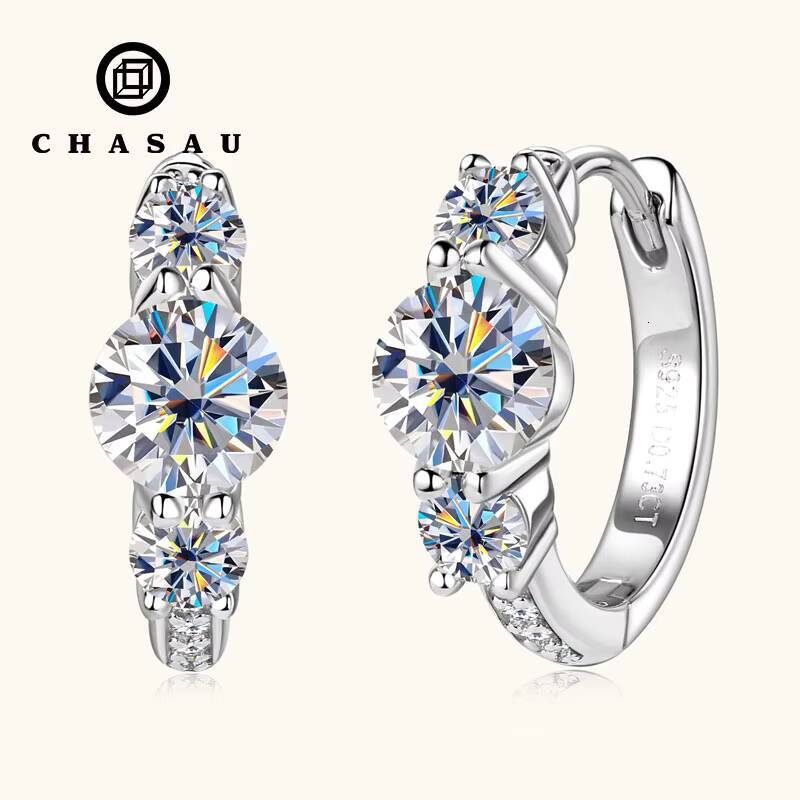 Chasau 5mm3mm1mm 925 Sterling Silver Moissanite Hoop Earrings for Women