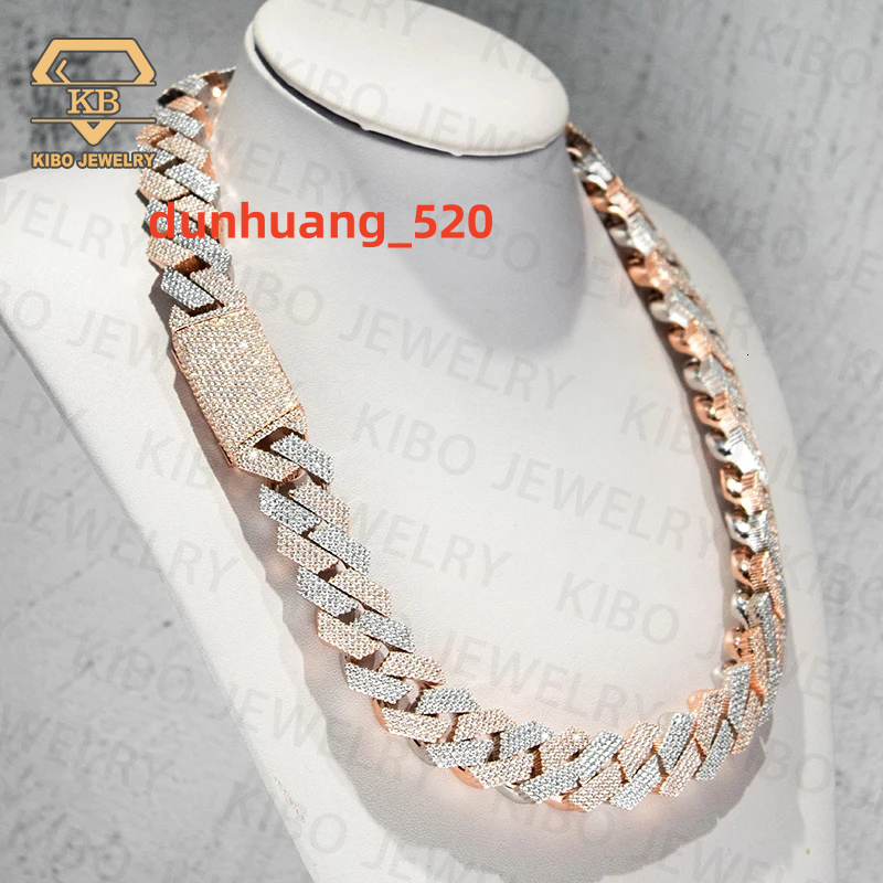 Hot Sale Big Width Cuban Link Chain Silver Plated Rose Gold White Gold Moissanite Hip Hop Iced Cuban Link Chains for Men