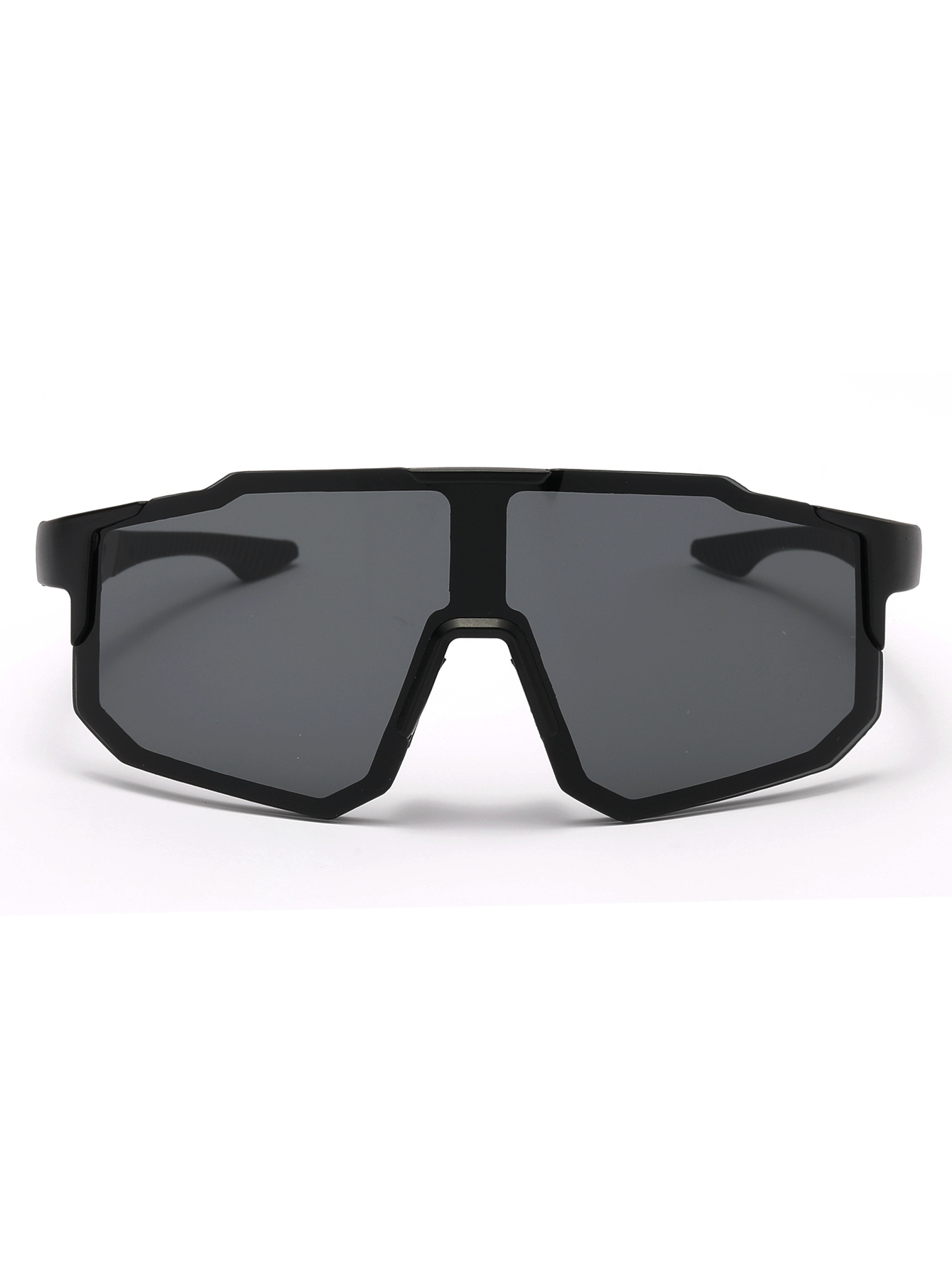 1 pair of men's mechanical-style sunglasses with futuristic, fashionable design featuring diverse shapes, mixed materials, and contrasting colors