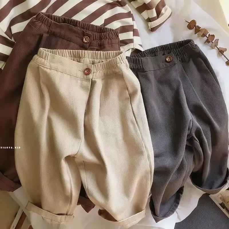Childrens Korean Casual Pants for Babies Spring 2022 New Boys and Girls Solid Color Loose Fitting Harlan Pants Long PantsT251027
