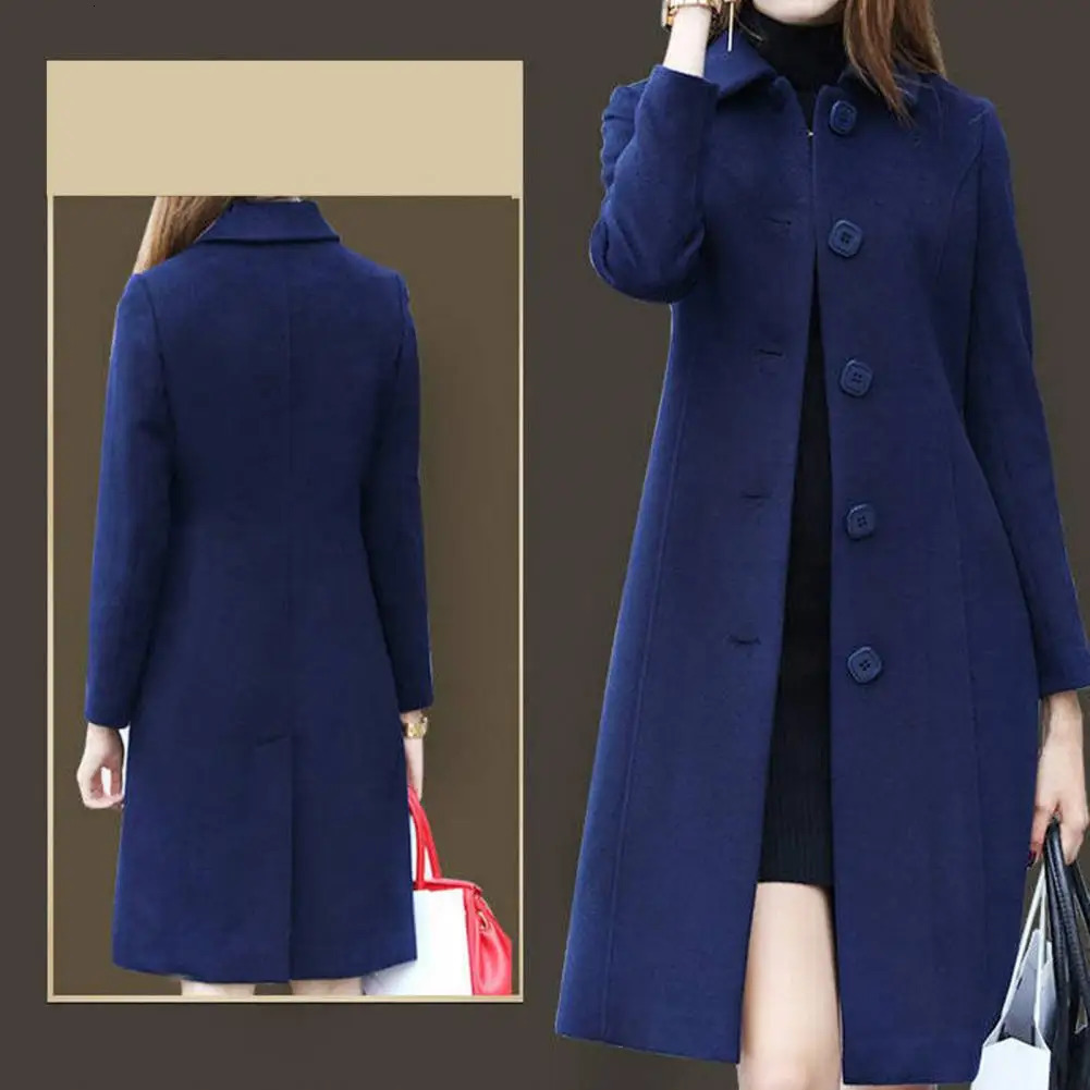S4XL Autumn Women Coat MidLength SingleBreasted Solid Color Turndown Collar Elegant Soft Plus Size Warm Winter Jacket 251027