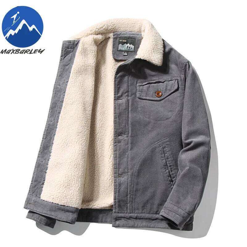 High Quality Jackets Men's Winter Plus Veet Corduroy Tooling Casual Parka Korean Fashion Solid Color Cotton Jacket