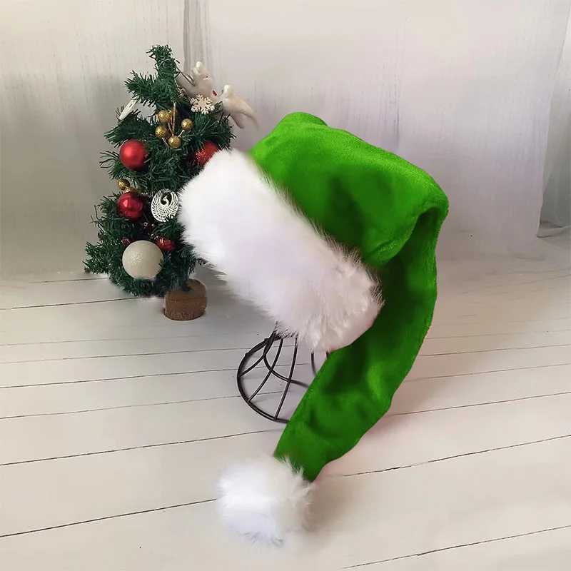 Christmas Hat Xmas Long Plush Holiday Red Green Warm Hat for Adults And Kids Unisex New Year Party Supplies Santa Claus Hat GiftW251027