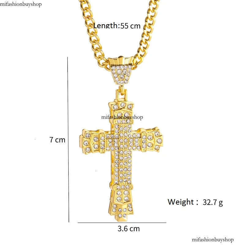 Hip Hop Cross Pendant Religious Charm Gold Sier Full Ice Out Crystal Neckalce Simulated Dias Catholic Crucifix Necklace With Cuban Chain Jewelry aaa
