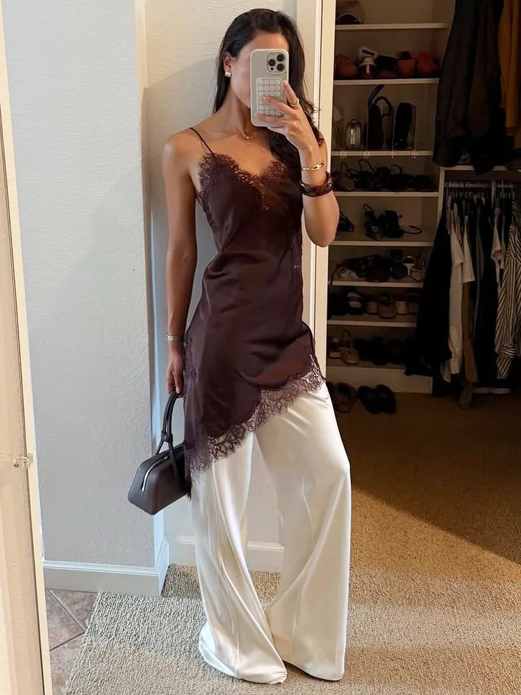 Trendix Sexy Lace Mini Sundress Ladies Summer Fashion Asymmetry Solid Slip Dresses Crop Tops Party Club Camisole Dress Women 251027