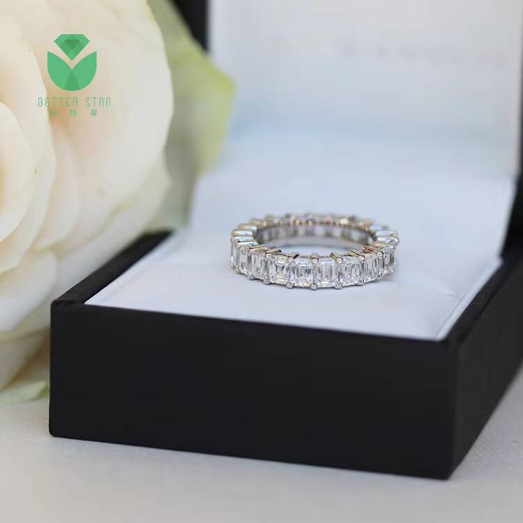 Customized 18k White Rose Gold Lab Diamond Engagement Ring Diamond Paving Emerald Shape Diamond Rings Wedding Band for Women