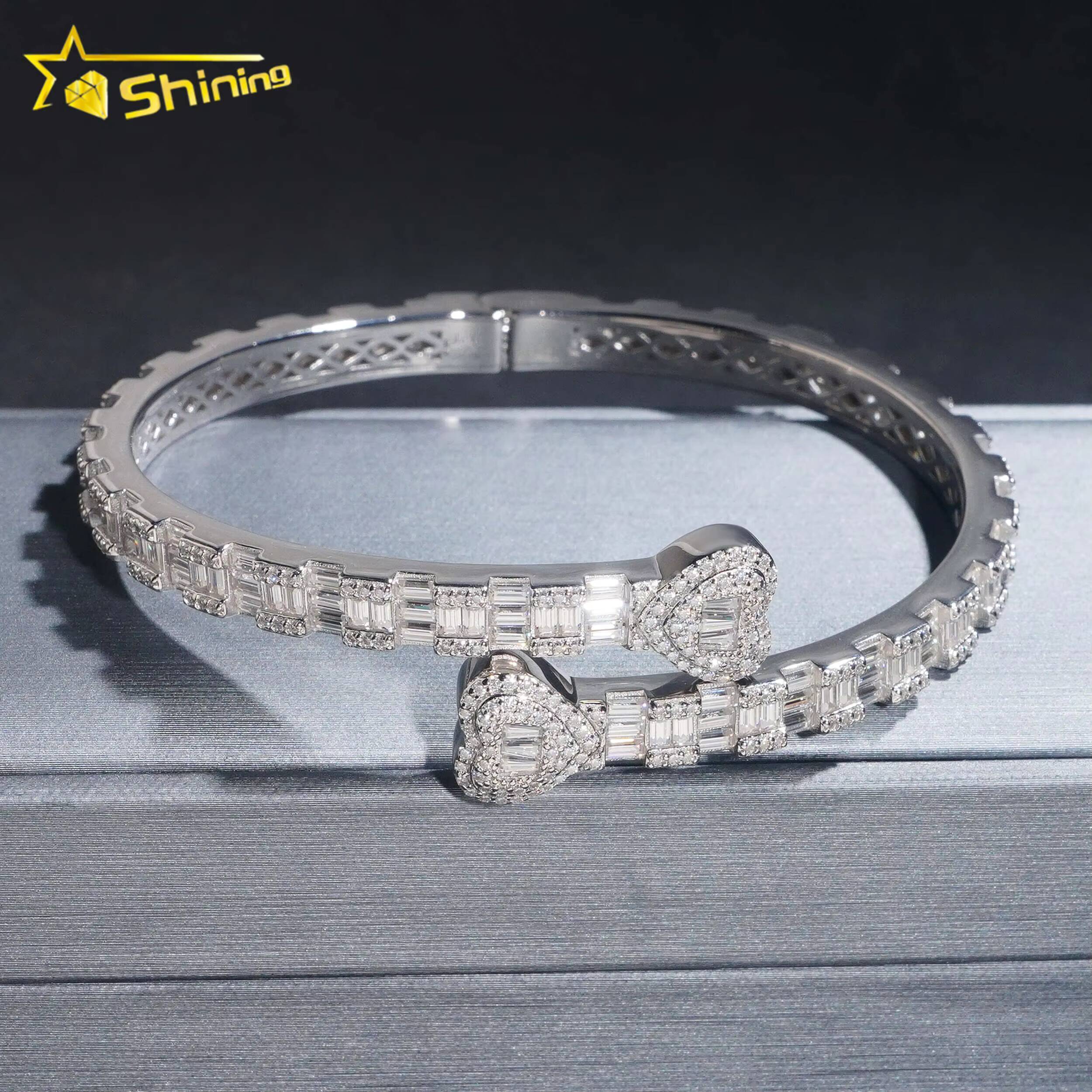 Heart Style Bangle Iced Out Bracelet Moissanite S925 Silver Baguette Moissanite Diamond Bracelet