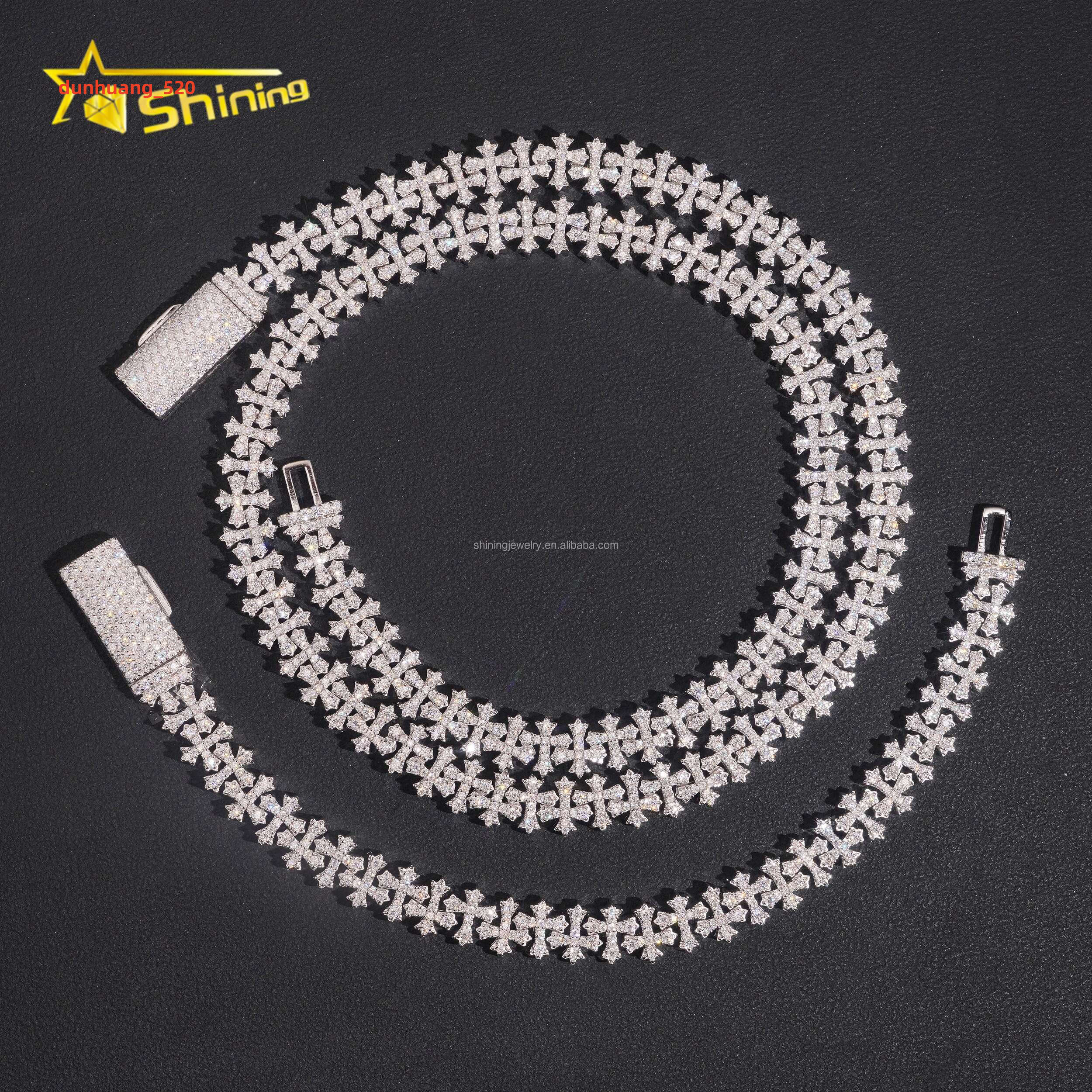 Unique Design Fashion Man Jewelry GRA Certificate S925 Iced Out VVS Moissanite Cross Shape Miami Cuban Link Chain Bracelet