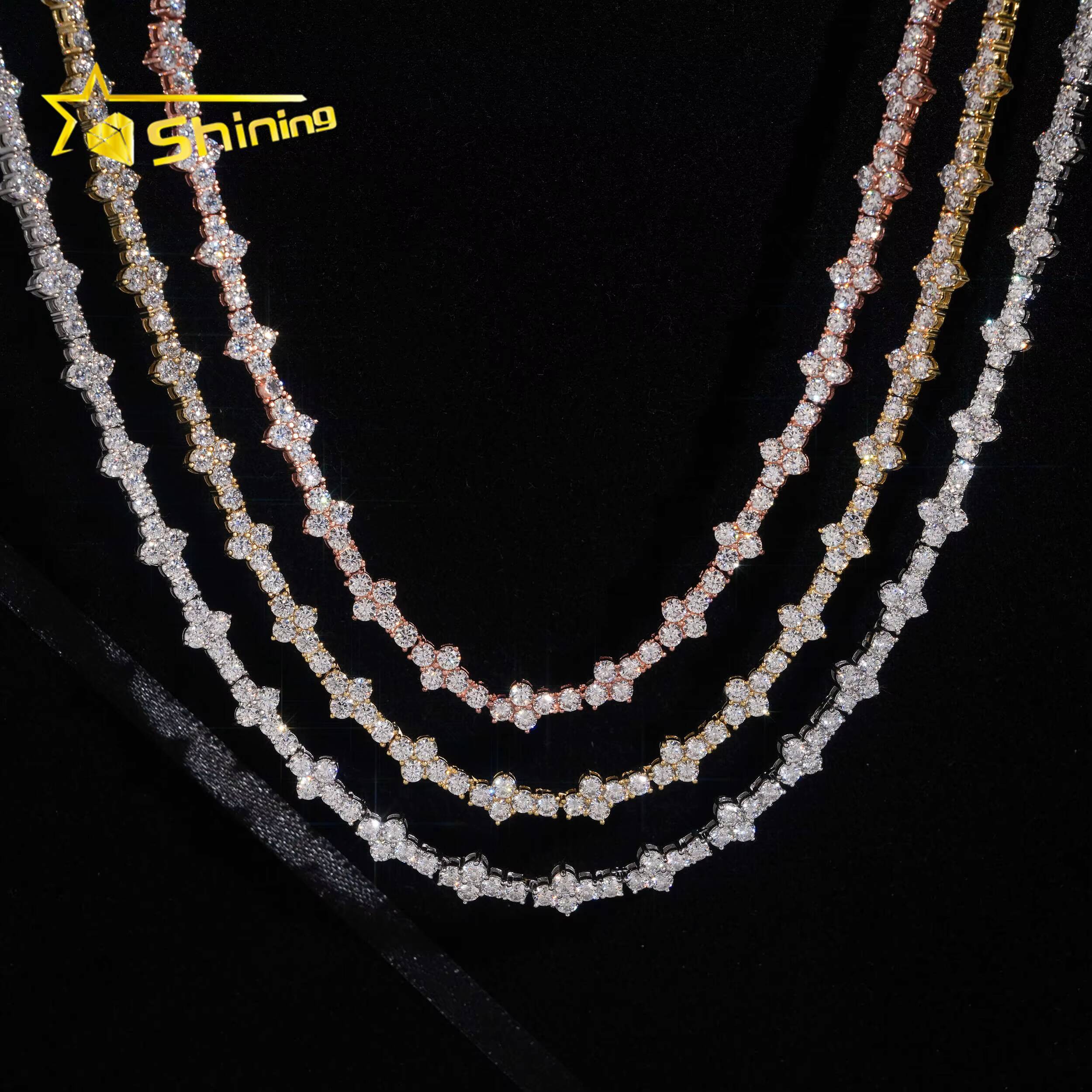 Hot Selling 18K Gold Plated Necklace 3mm 925 Silver Corss Moissanite Tennis Chain GRA Certificated Custom Chains for Men Women