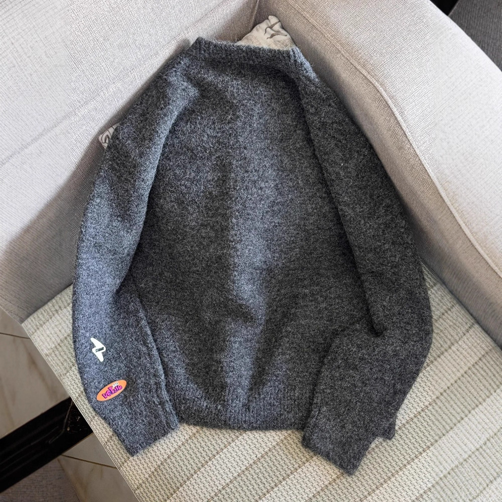 Cartoon Embroidered Designer Sweater Label Gray High-end Sweater Knitted Cardigan Autumn Winter Lazy Casual Couple Top Sweater Trendy