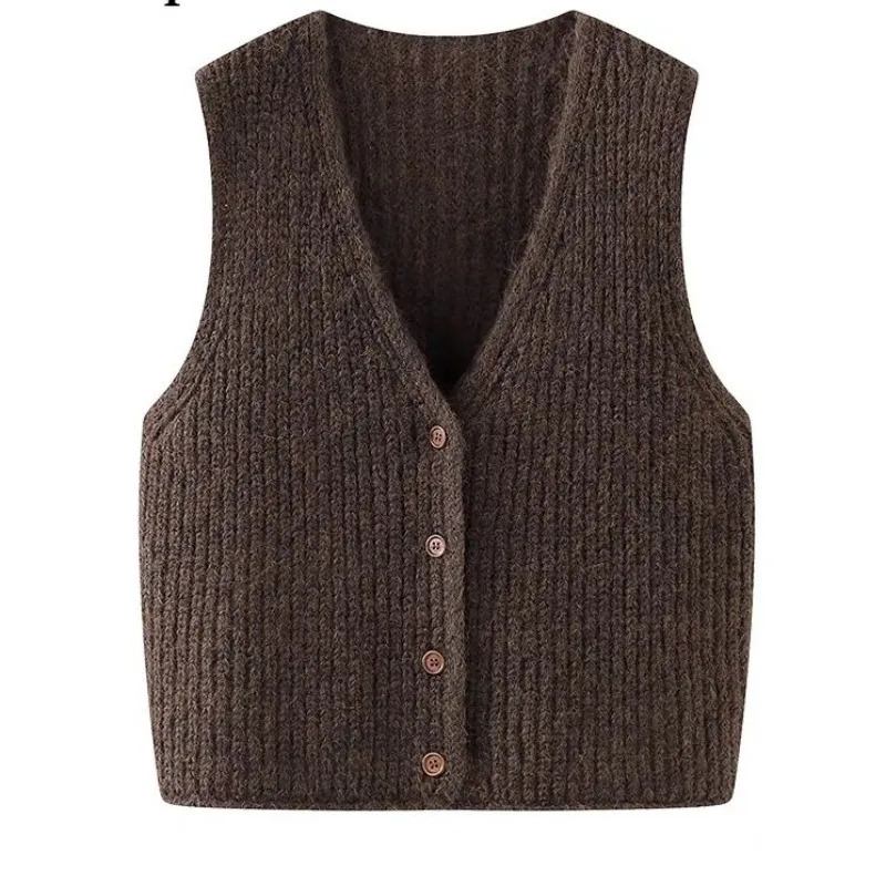 Autumn Winter V Neck Single Button Vest Grey Loose Knit Cardigan Women Fashion Thick Wool Guangzhou Story Niche Sweater 251027