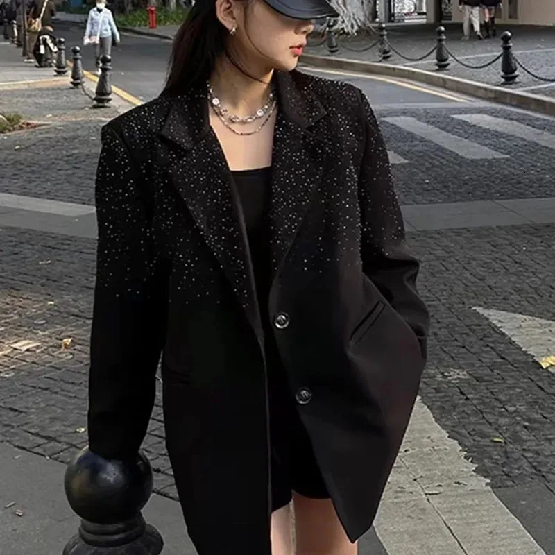 Senior Heavy Industry Suit Jacket Women Spring Autumn Korean Version Rhinestone Western Style Blazer Coat Female Tops 251027