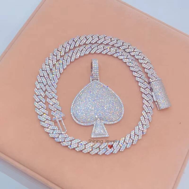 14K White Gold Fully Iced Out Moissanite Diamond Ace Spade Pendant