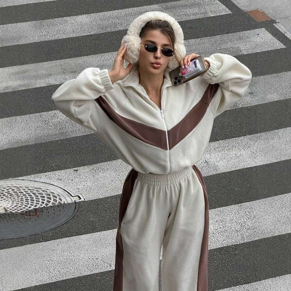 2025 Fashion Casual Sports Suit Zipper Cardigan Long Pants Two-Piece Set for Women