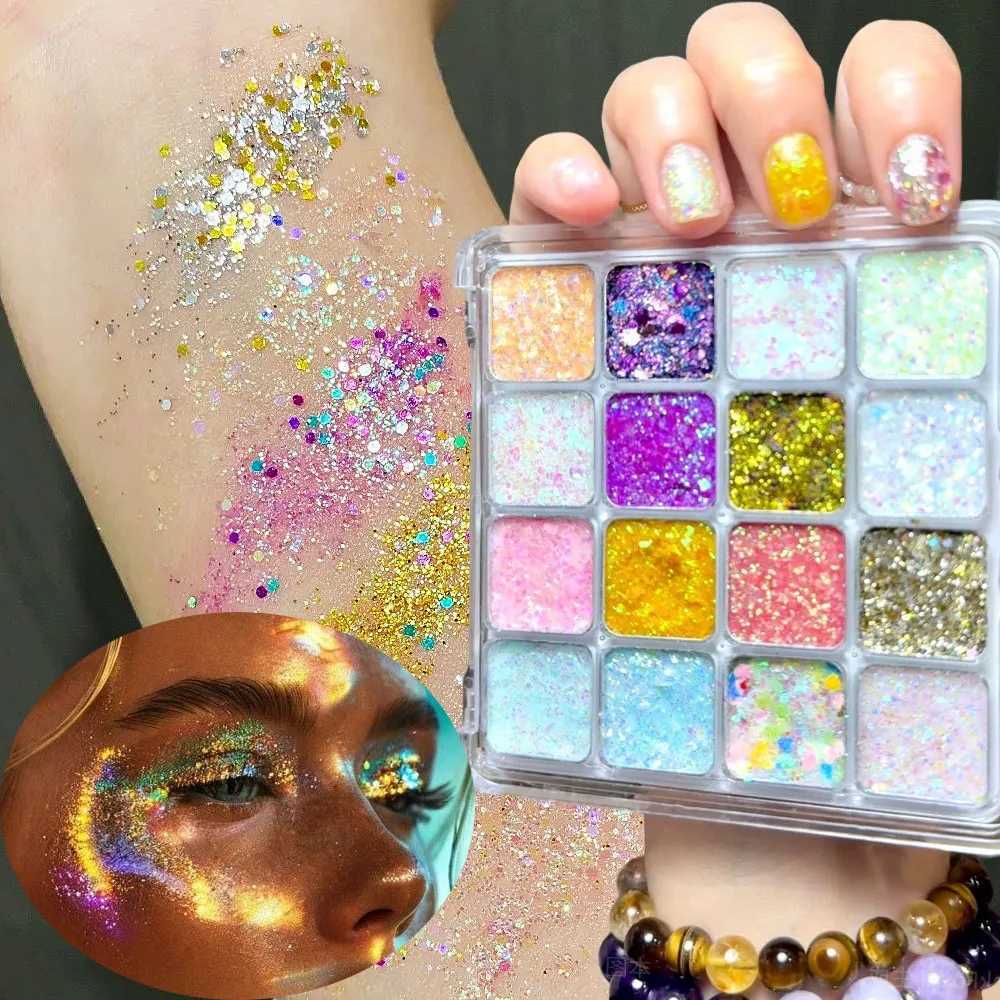 16Color Mermaid Gel Body Glitter Set Face Glitter Makeup Glitter Gel Vibrant Eyeshadow Sequin for BarBeachParty Looks DecorsXJ251027